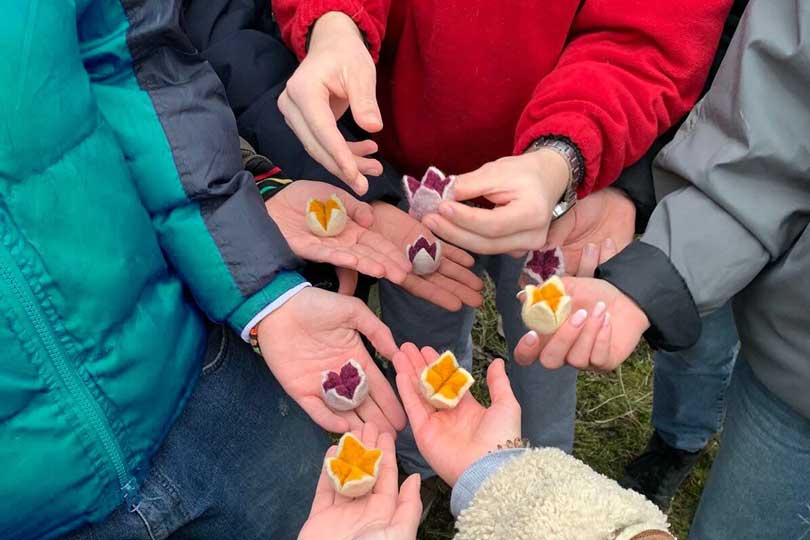 3 Teilnehmende zeigen gerecht aufgeteilte Lebensmittel